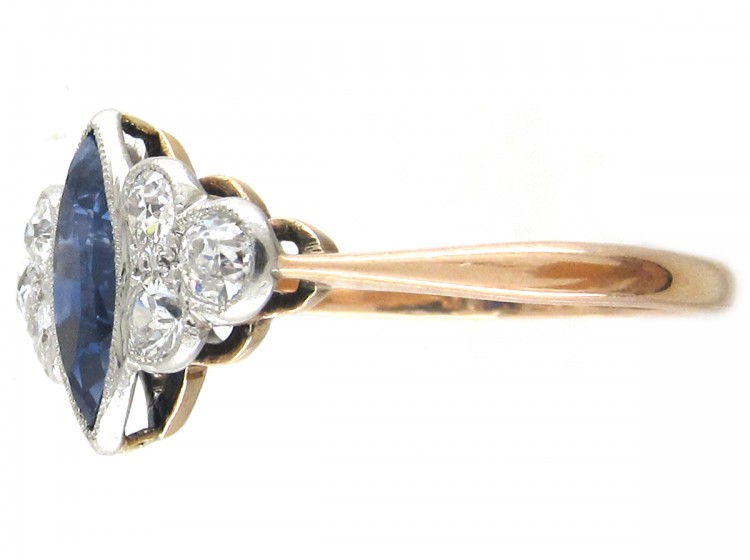 Art Deco Lozenge Shaped Burma Sapphire & Diamond Ring