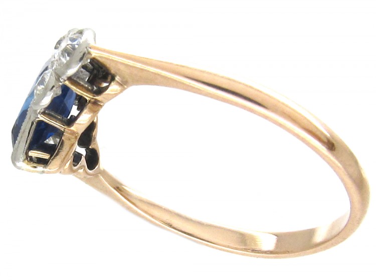 Art Deco Lozenge Shaped Burma Sapphire & Diamond Ring