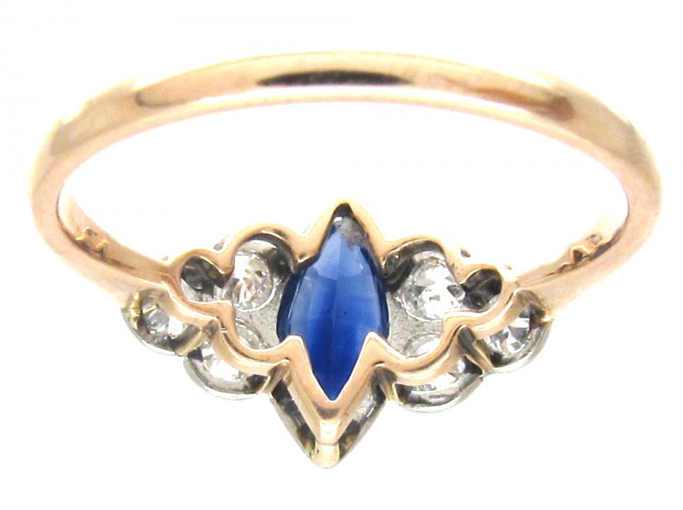 Art Deco Lozenge Shaped Burma Sapphire & Diamond Ring