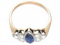 Art Deco Lozenge Shaped Burma Sapphire & Diamond Ring