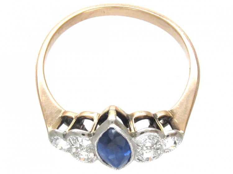 Art Deco Lozenge Shaped Burma Sapphire & Diamond Ring
