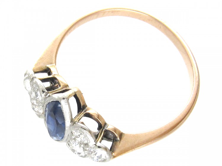 Art Deco Lozenge Shaped Burma Sapphire & Diamond Ring