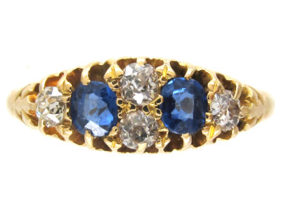 Victorian 18ct Gold Two Stone Sapphire & Diamond Ring