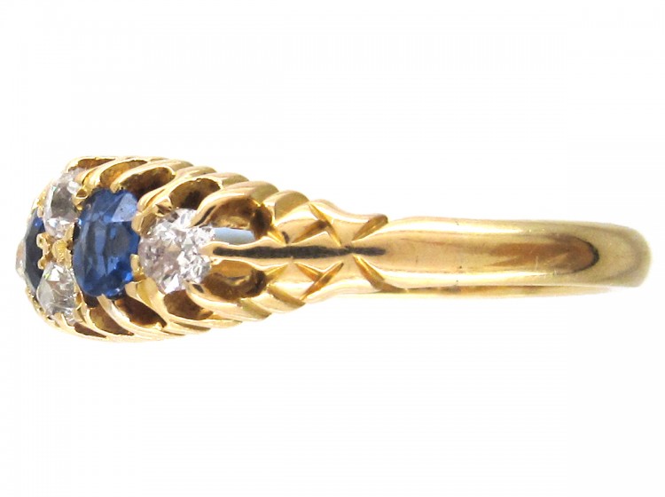 Victorian 18ct Gold Two Stone Sapphire & Diamond Ring
