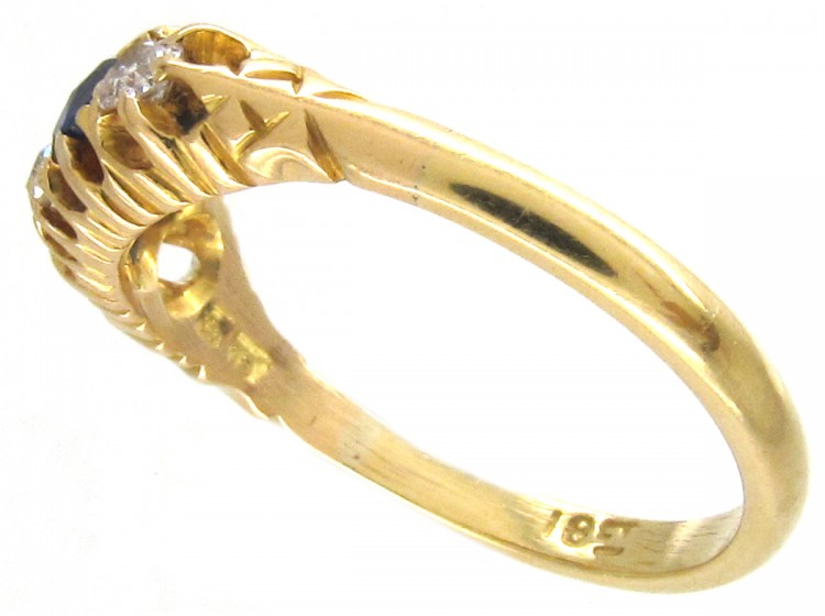 Victorian 18ct Gold Two Stone Sapphire & Diamond Ring