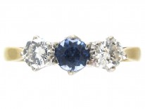Art Deco 18ct Gold, Sapphire & Diamond Three Stone Ring