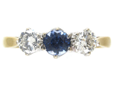 Art Deco 18ct Gold, Sapphire & Diamond Three Stone Ring