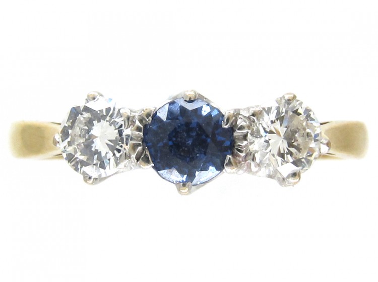 Art Deco 18ct Gold, Sapphire & Diamond Three Stone Ring