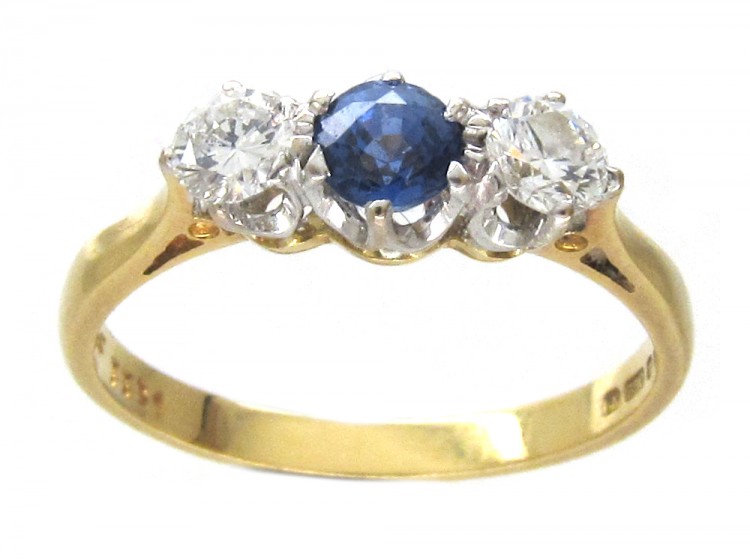 Art Deco 18ct Gold, Sapphire & Diamond Three Stone Ring