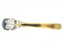 Art Deco 18ct Gold, Sapphire & Diamond Three Stone Ring