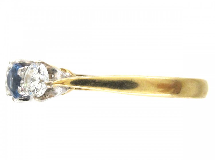 Art Deco 18ct Gold, Sapphire & Diamond Three Stone Ring