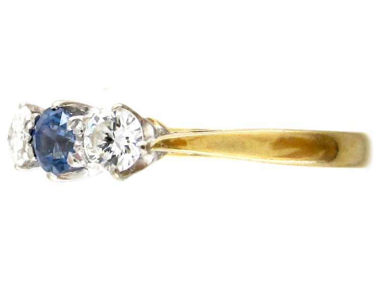 Art Deco 18ct Gold, Sapphire & Diamond Three Stone Ring