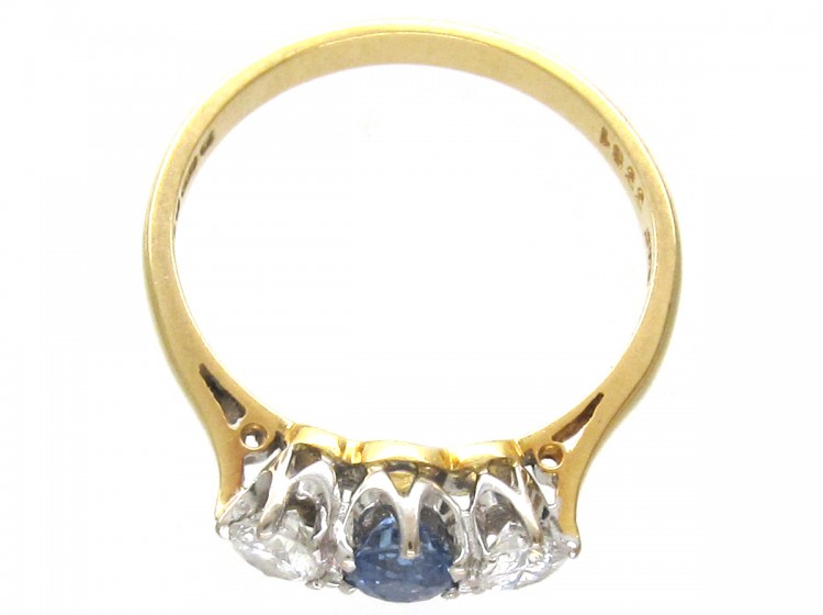 Art Deco 18ct Gold, Sapphire & Diamond Three Stone Ring