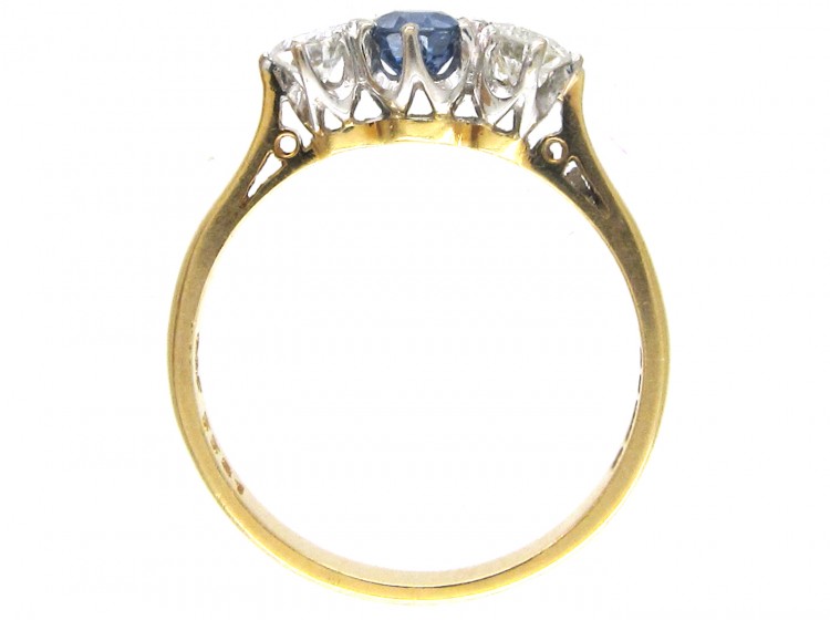 Art Deco 18ct Gold, Sapphire & Diamond Three Stone Ring