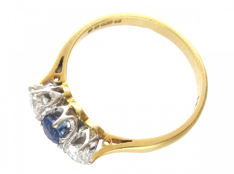 Art Deco 18ct Gold, Sapphire & Diamond Three Stone Ring