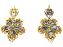 Georgian 18ct Gold Foiled Aquamarine Pansy Earrings