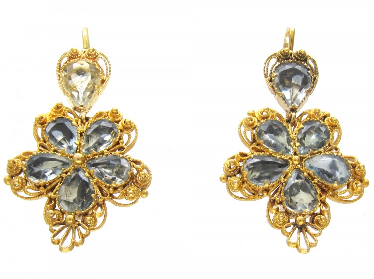 Georgian 18ct Gold Foiled Aquamarine Pansy Earrings
