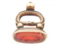 Carnelian & Gold Snakes Motif Seal with Greek Head Intaglio