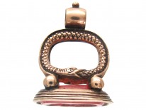 Carnelian & Gold Snakes Motif Seal with Greek Head Intaglio