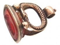 Carnelian & Gold Snakes Motif Seal with Greek Head Intaglio