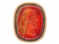 Carnelian & Gold Snakes Motif Seal with Greek Head Intaglio