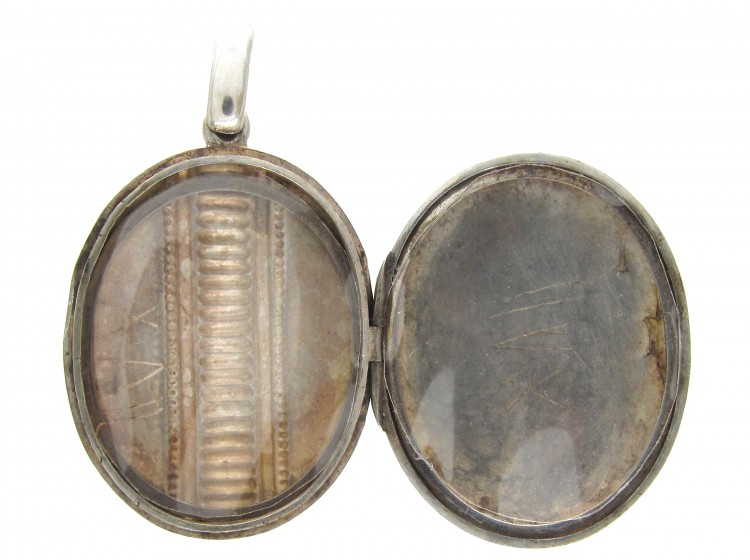 Victorian Silver Stripe Design Oval Locket