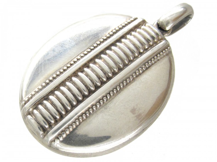 Victorian Silver Stripe Design Oval Locket