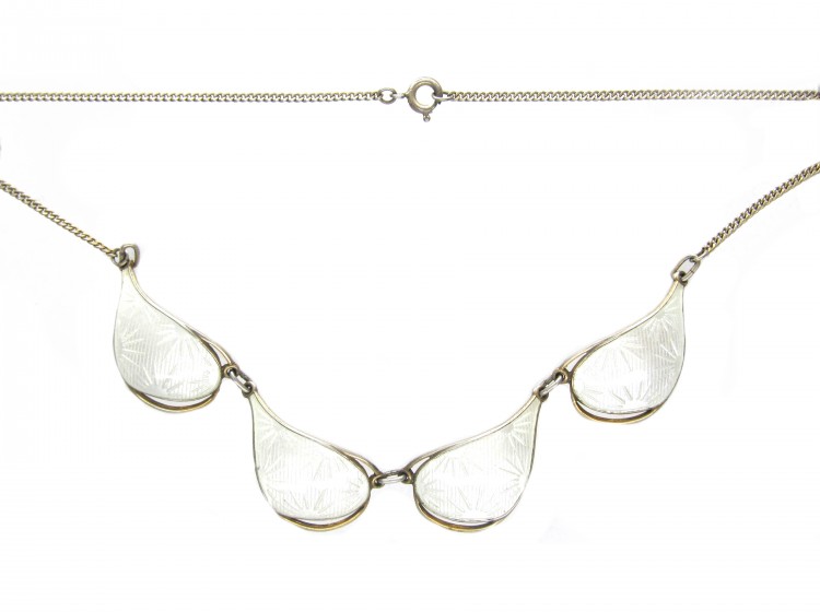Norwegian Silver Gilt & White Enamel Leaf Necklace