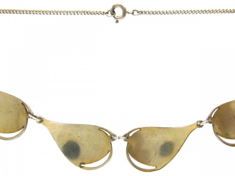 Norwegian Silver Gilt & White Enamel Leaf Necklace