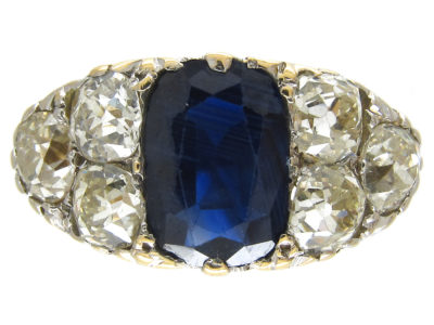 Victorian Large Sapphire & Old Mine Cut Diamond Ring