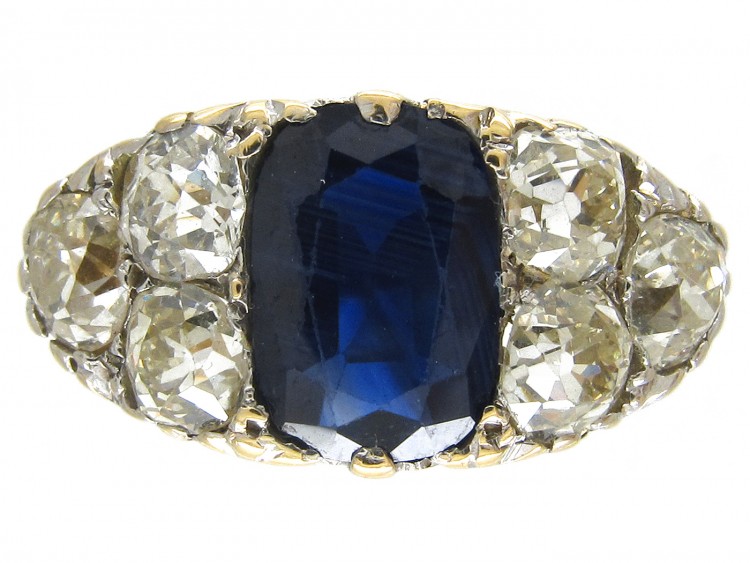 Victorian Large Sapphire & Old Mine Cut Diamond Ring