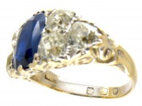 Victorian Large Sapphire & Old Mine Cut Diamond Ring