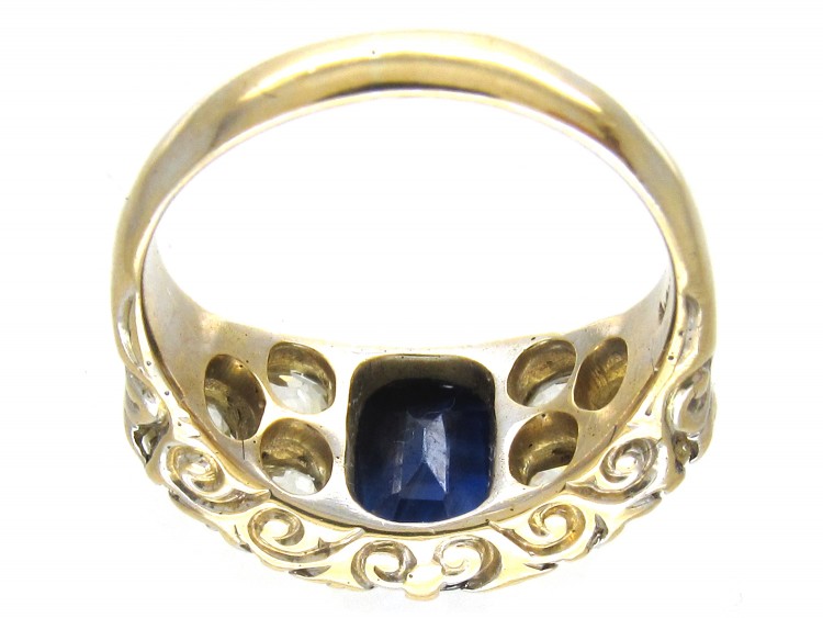 Victorian Large Sapphire & Old Mine Cut Diamond Ring
