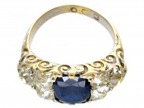 Victorian Large Sapphire & Old Mine Cut Diamond Ring