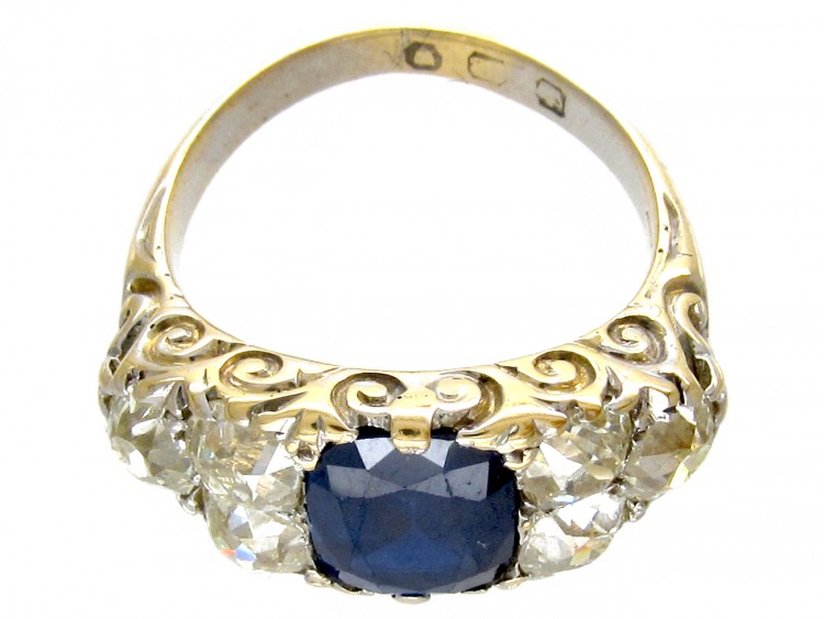 Victorian Large Sapphire & Old Mine Cut Diamond Ring