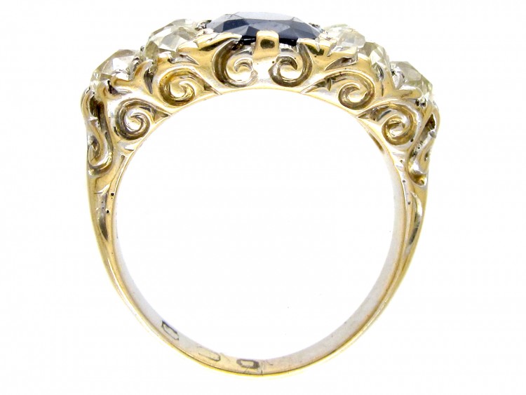 Victorian Large Sapphire & Old Mine Cut Diamond Ring