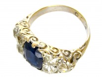 Victorian Large Sapphire & Old Mine Cut Diamond Ring