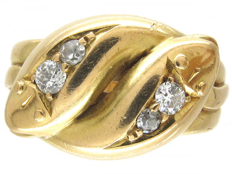 Victorian 18ct Gold & Diamond Double Snake Ring