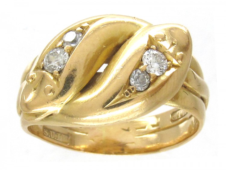 Victorian 18ct Gold & Diamond Double Snake Ring