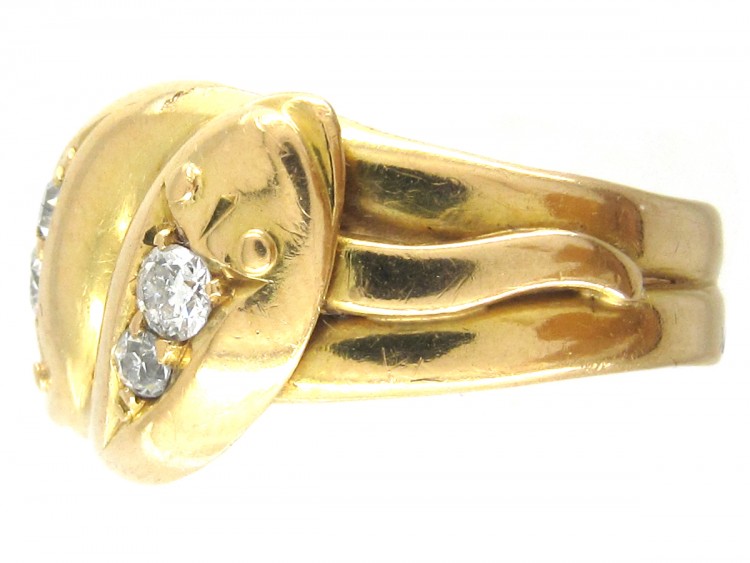 Victorian 18ct Gold & Diamond Double Snake Ring