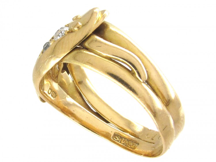 Victorian 18ct Gold & Diamond Double Snake Ring