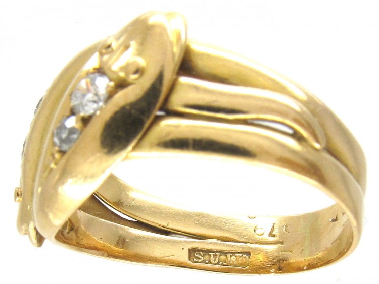 Victorian 18ct Gold & Diamond Double Snake Ring