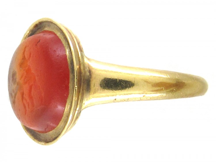 Minoan Carved Carnelian Intaglio in 18ct Gold Georgian Ring
