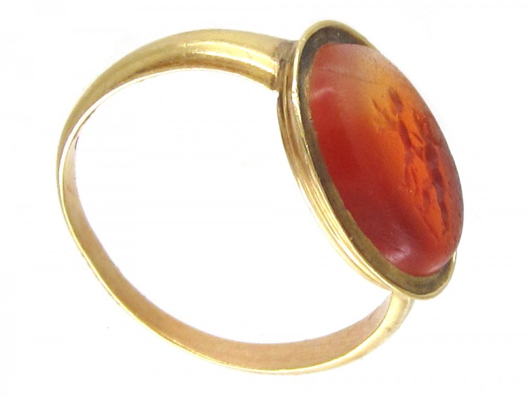 Minoan Carved Carnelian Intaglio in 18ct Gold Georgian Ring