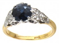 18ct Gold & Platinum Burma Sapphire & Diamond Shoulders Art Deco Ring