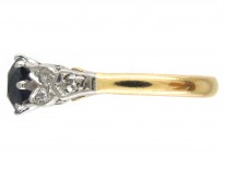 18ct Gold & Platinum Burma Sapphire & Diamond Shoulders Art Deco Ring