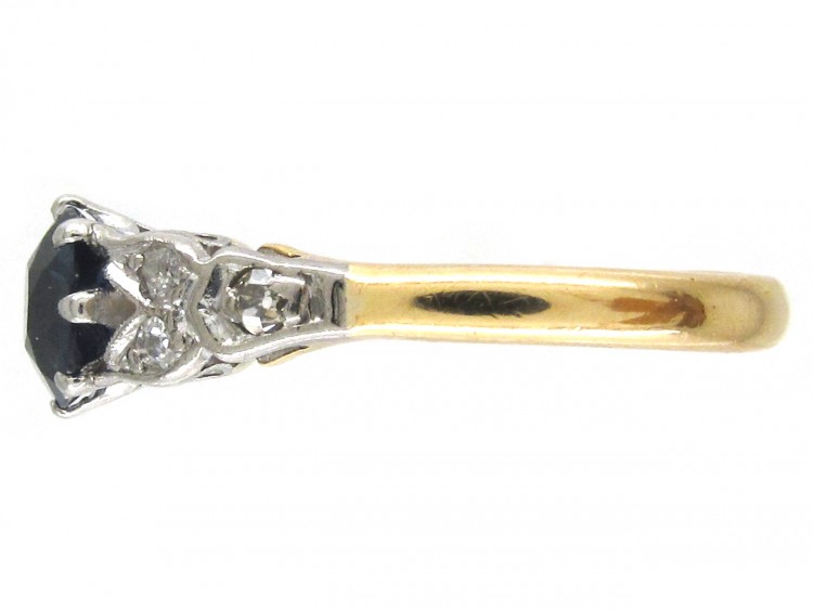 18ct Gold & Platinum Burma Sapphire & Diamond Shoulders Art Deco Ring