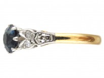 18ct Gold & Platinum Burma Sapphire & Diamond Shoulders Art Deco Ring