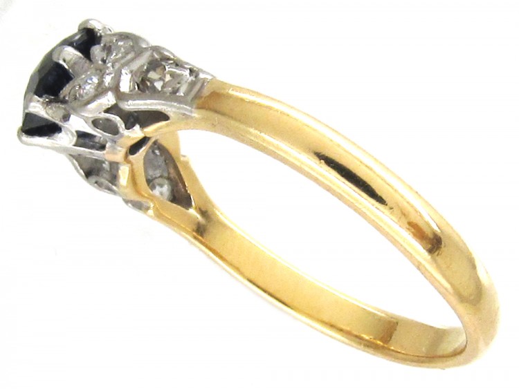 18ct Gold & Platinum Burma Sapphire & Diamond Shoulders Art Deco Ring