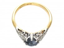 18ct Gold & Platinum Burma Sapphire & Diamond Shoulders Art Deco Ring